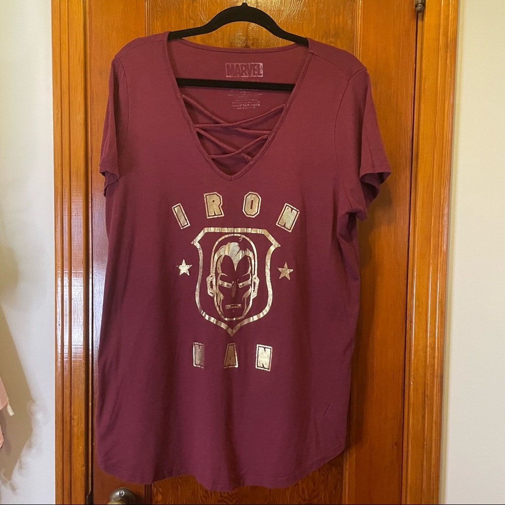 Marvel Iron Man shirt with cross cross v neck, 2x